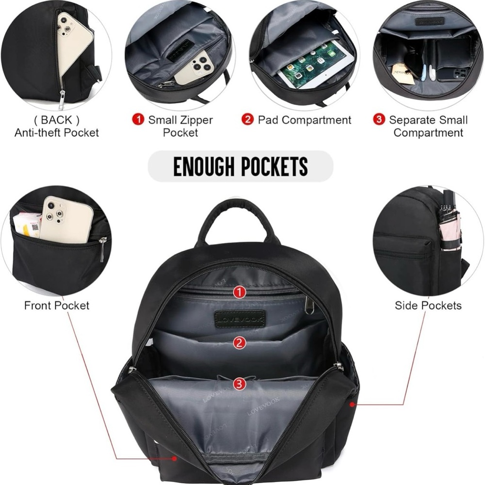 Small Mini Backpack Black Nylon Water Resistant 1… - image 3
